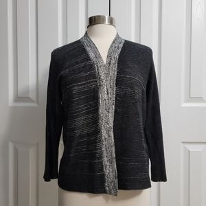 Eileen Fisher Open Front Cardigan Black Gray Silk Cotton Blend, Women's Size MP